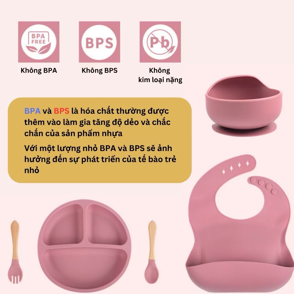 Ảnh Bộ ăn dặm cho bé Silicon Thực Phẩm,Combo Khay,Bát ,Yếm,Thìa,Cốc ăn dặm cho bé ăn dặm 6 tháng  đến 3T 4