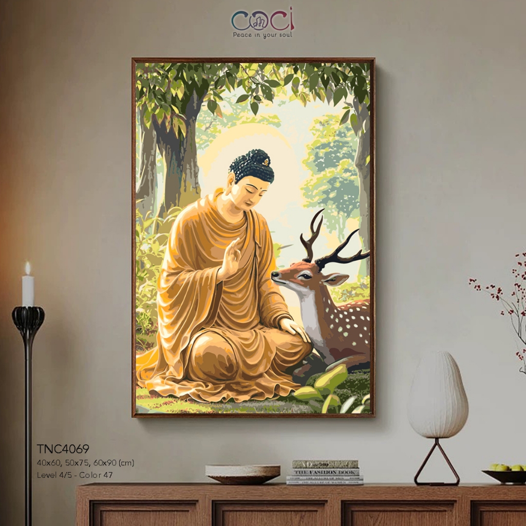 Tranh Số Hóa Phật Giáo Đức Phật A Di Đà COCI Tự Tô Màu Theo Số Có Khung Decor Quà Tặng TNC4069