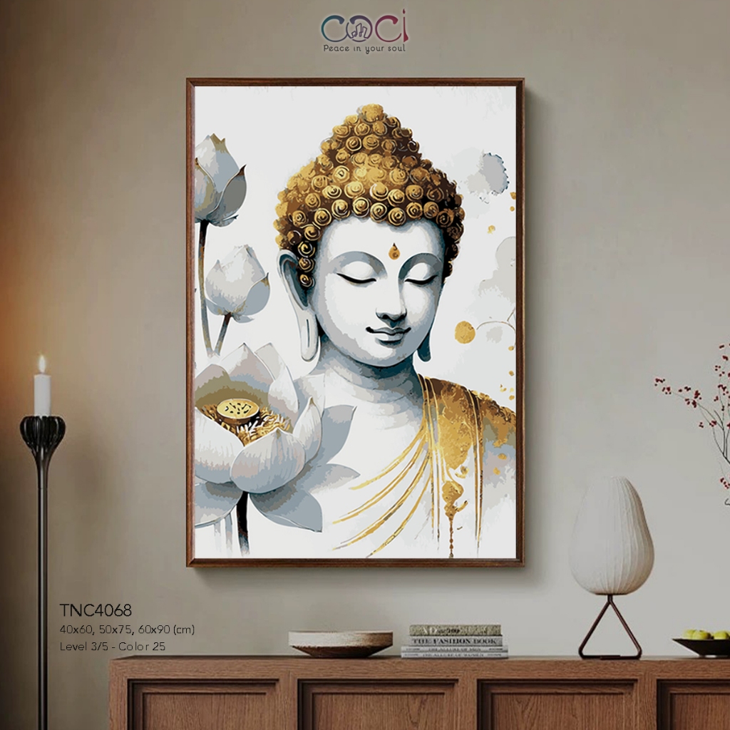 Tranh Tô Màu Theo Số Đức Phật Hoa Sen Phật Thích Ca Mâu Ni COCI Có Khung Decor Quà Tặng TNC4068
