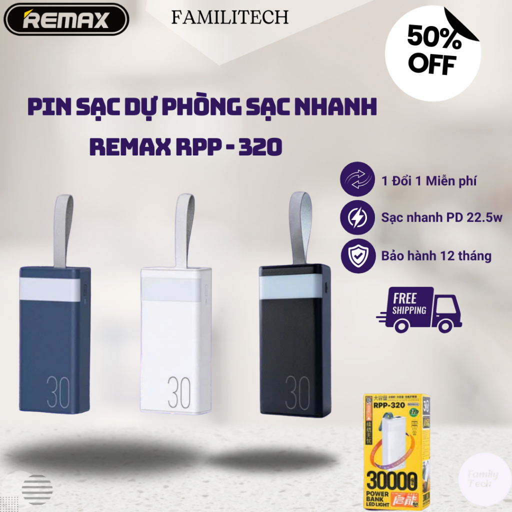 Remax RPP-320 Có Đèn Led Sạc Nhanh QC 22.5 và PD 20W Chính Hãng bảo ...