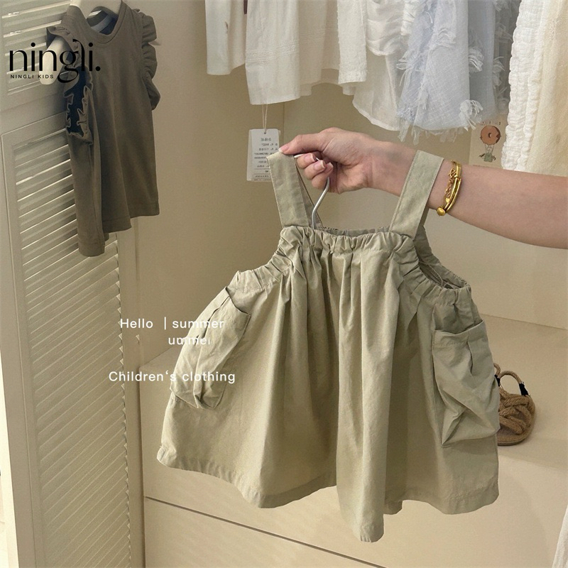 (Order) Váy yếm có 2 túi bên sườn phồng kèm áo sát nách mặc trong tay bèo dành cho bé gái