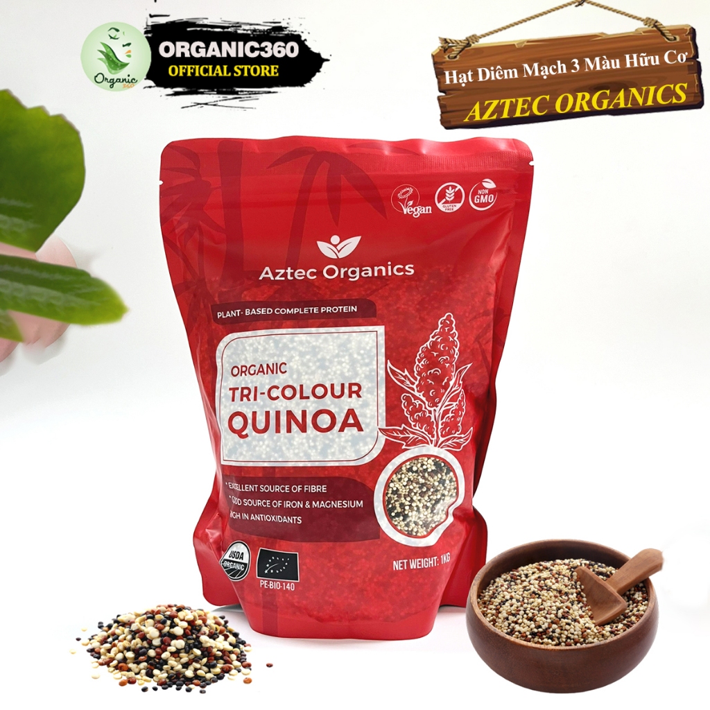 Ảnh Hạt Diêm Mạch Quinoa 3 Màu Hữu Cơ AZTEC ORGANICS Organic Tri-Colour Quinoa 100g 250g 1kg 3