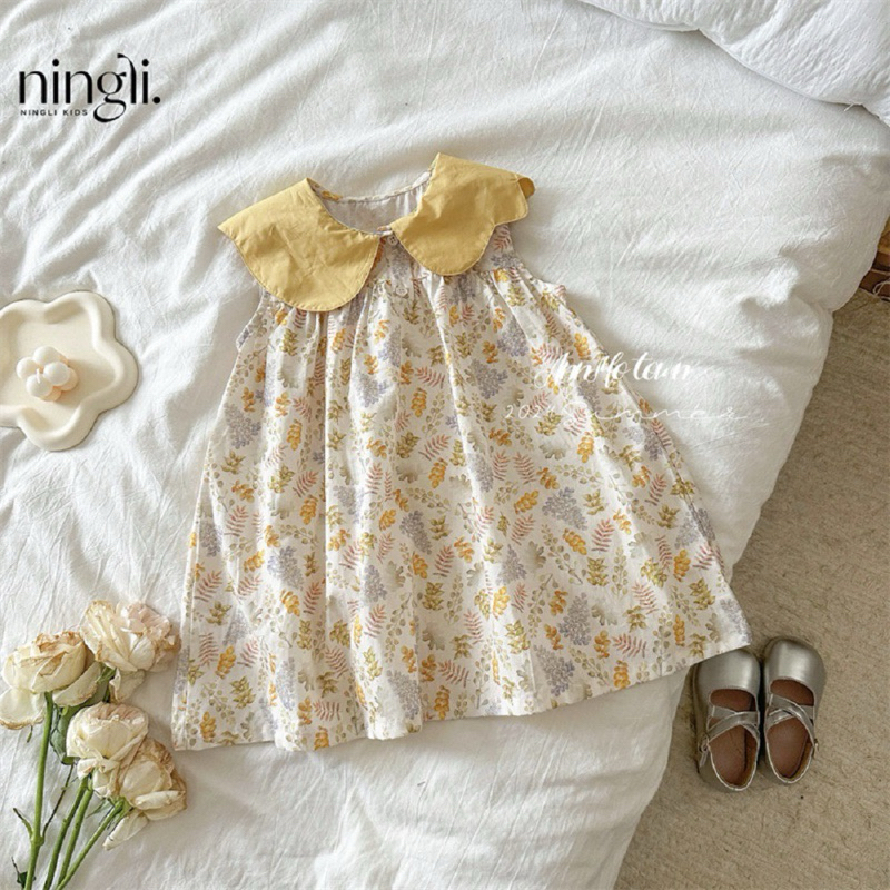 (Order) Váy cổ sen hoa nhí vàng phong cách nhẹ nhàng nữ tính Hàn Quốc dành cho bé gái