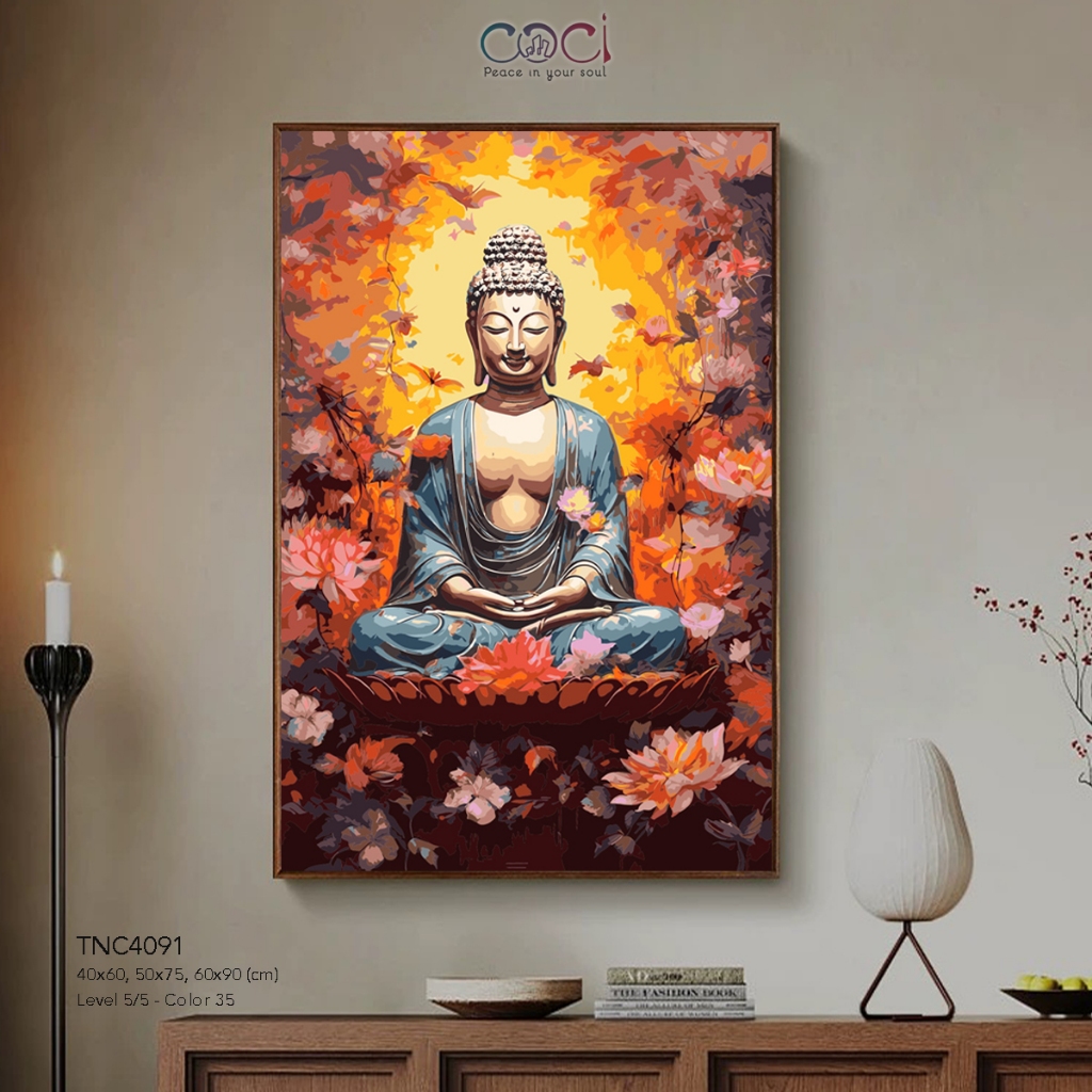 Tranh Tô Màu Số Hóa Đức Phật A Di Đà COCI Tự Tô Màu Theo Số Có Khung Decor Quà Tặng TNC4091