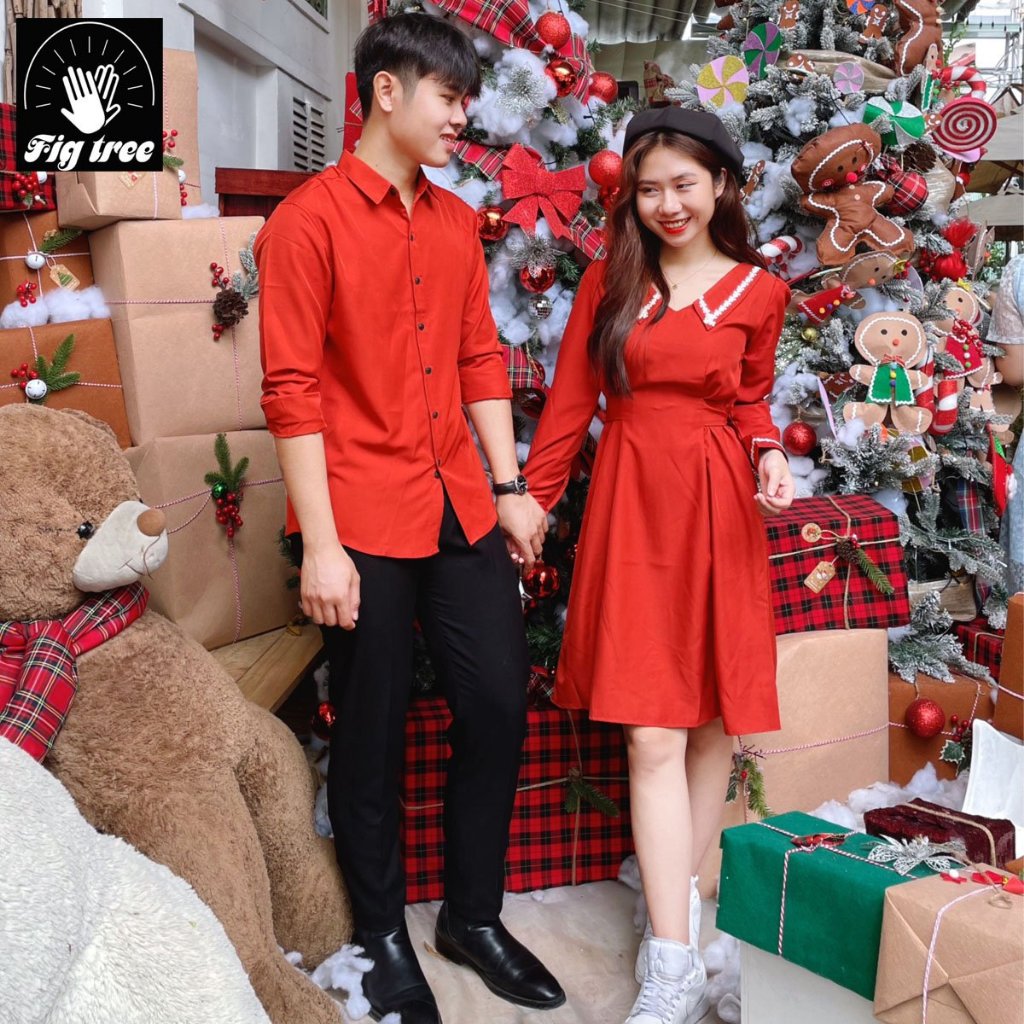 Set Sơ Mi Váy Đôi Fig Tree Màu Cam Gạch New, Thiết Kế Mới  Sơ Mi Nam, Váy Cổ Ren Trendy