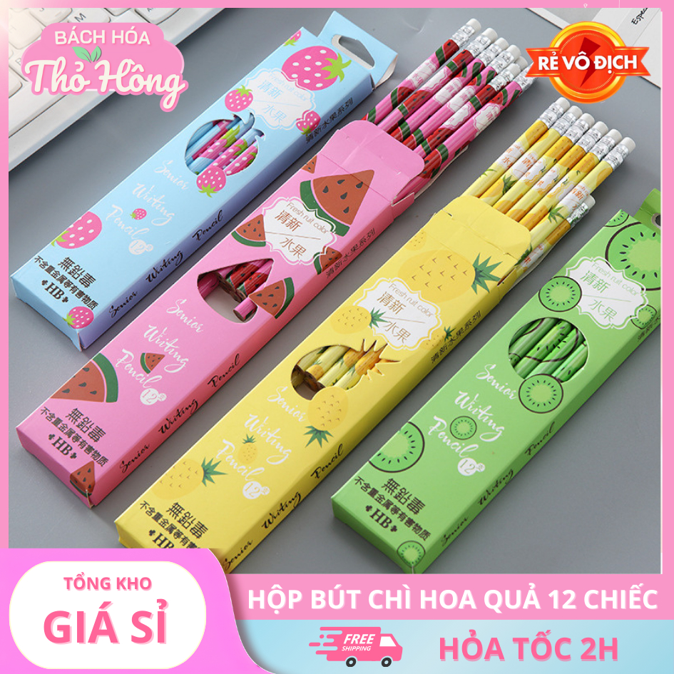 Hộp bút chì hoa quả 12 chiếc - bút chì 2b, HB cao cấp