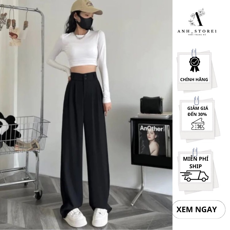 Quần tây ông rộng nữ cạp cao 2 khuy dài 100cm, Quần chất vải gold hàn loại 1 vải sóng mịn có độ rủ mặc hách dáng