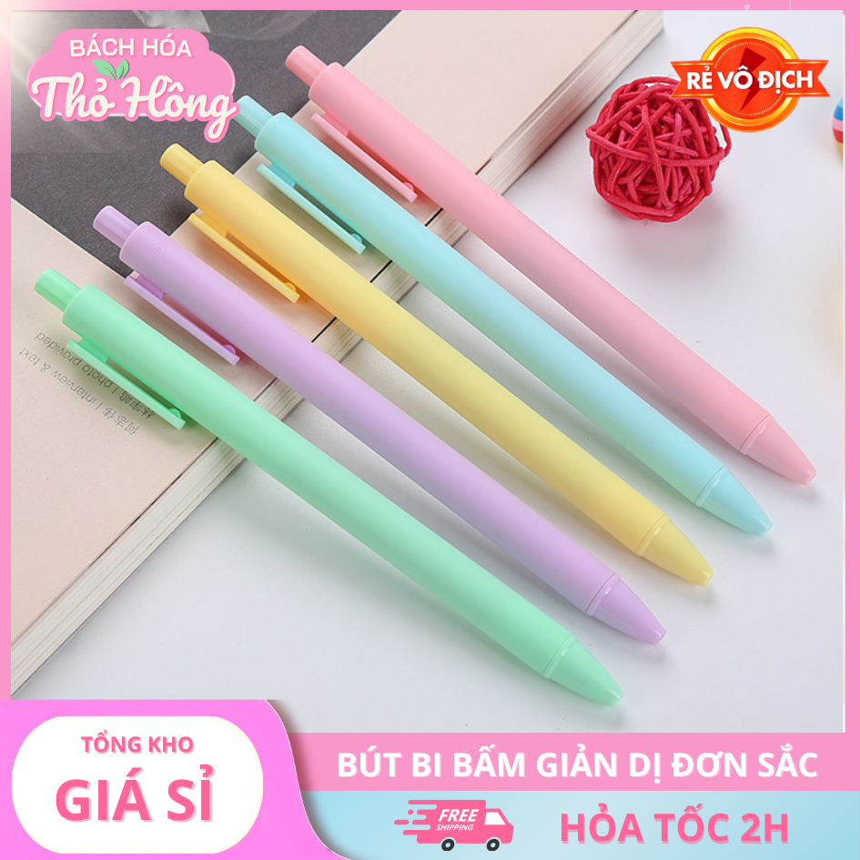 3 Bút Bi Bấm Mực Đen Đơn Sắc