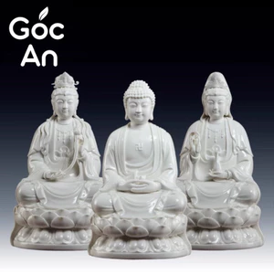 Bộ Tượng Tam Thánh Gốm Sứ Men Trắng Cao Cấp, Tượng Quan Thế Âm Bồ Tát, Tượng Phật A Di Đà, Tượng Đại Thế Chí
