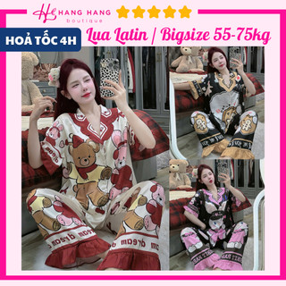 Đồ ngủ nữ bigsize 55-75kg, pijama dài cộc tay viền bèo lụa latin mịn mát 75CD02, đồ bộ nữ đồ mặc nhà tiểu thư dễ thương