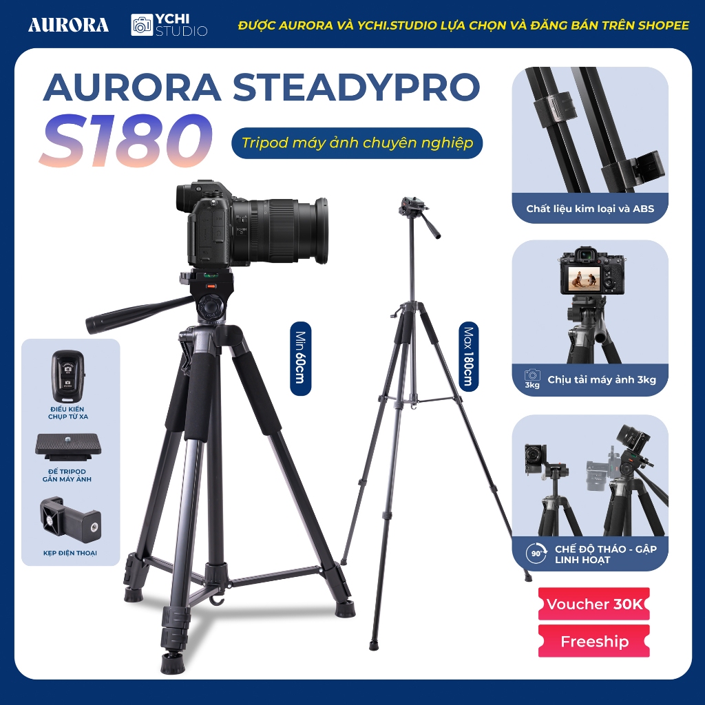 Chân Máy Ảnh Aurora SteadyPro S180 - Tripod Chuyên Dụng Cho Quay Video, Livestream