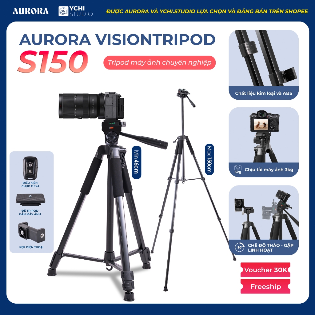 Chân Máy Ảnh Aurora VisionTripod S150 - Tripod Chuyên Dụng Cho Quay Video, Livestream