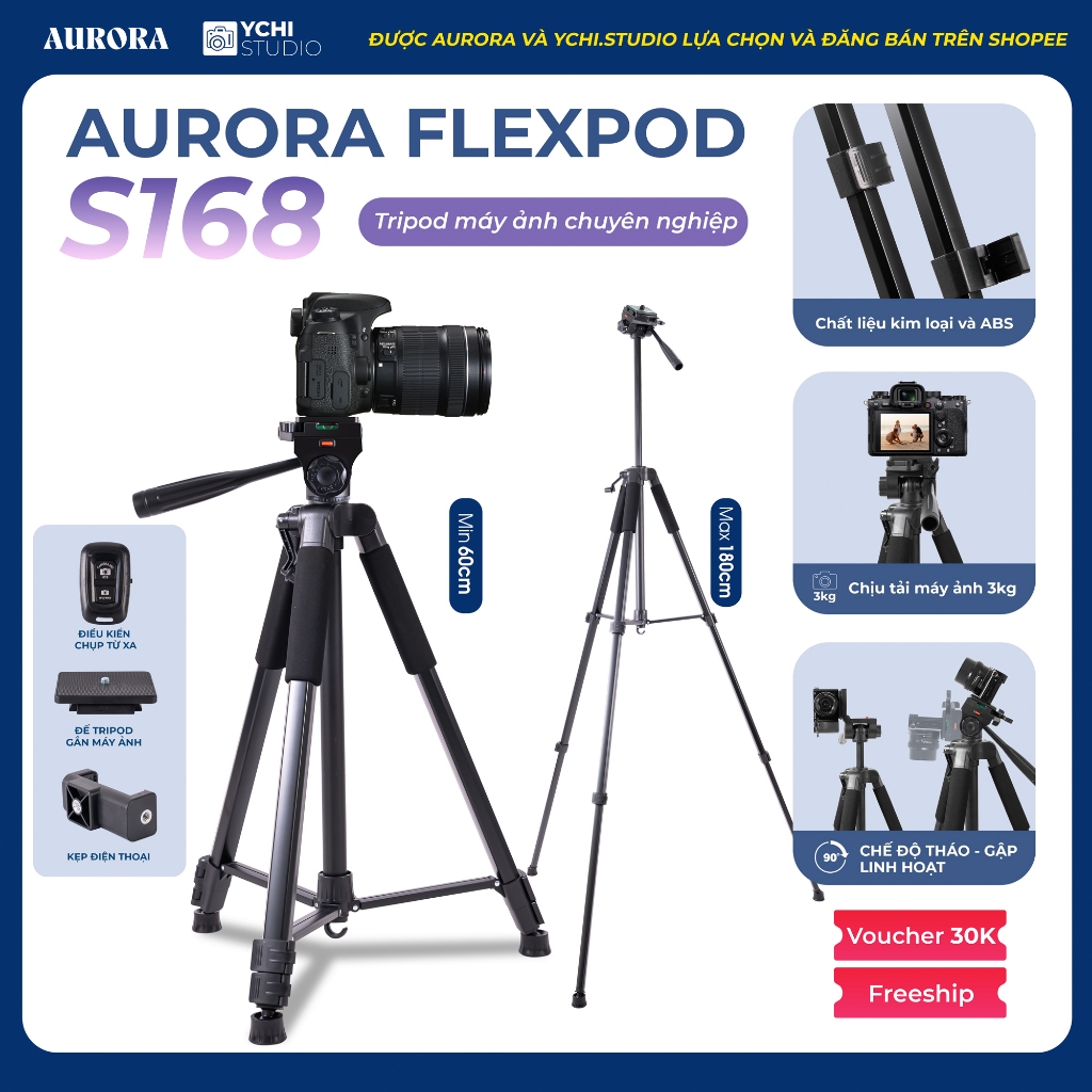 Chân Máy Ảnh Aurora FlexPod S168 - Tripod Chuyên Dụng Cho Quay Video, Livestream