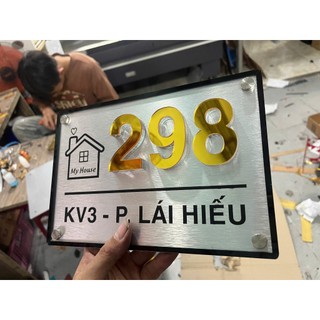 Bảng số nhà alu số nổi vàng gương kt 20*30 kèm băng keo 2 mặt