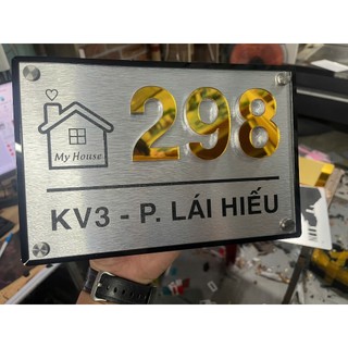 Bảng số nhà alu số nổi vàng gương kt 20*30 kèm băng keo 2 mặt