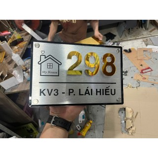 Bảng số nhà alu số nổi vàng gương kt 20*30 kèm băng keo 2 mặt
