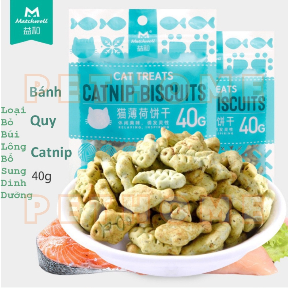 Bánh Thưởng Catnip Biscuits Dạng Bánh Quy Hình Con Cá Giúp Tiêu Búi Lông Cho Mèo gói 40gr