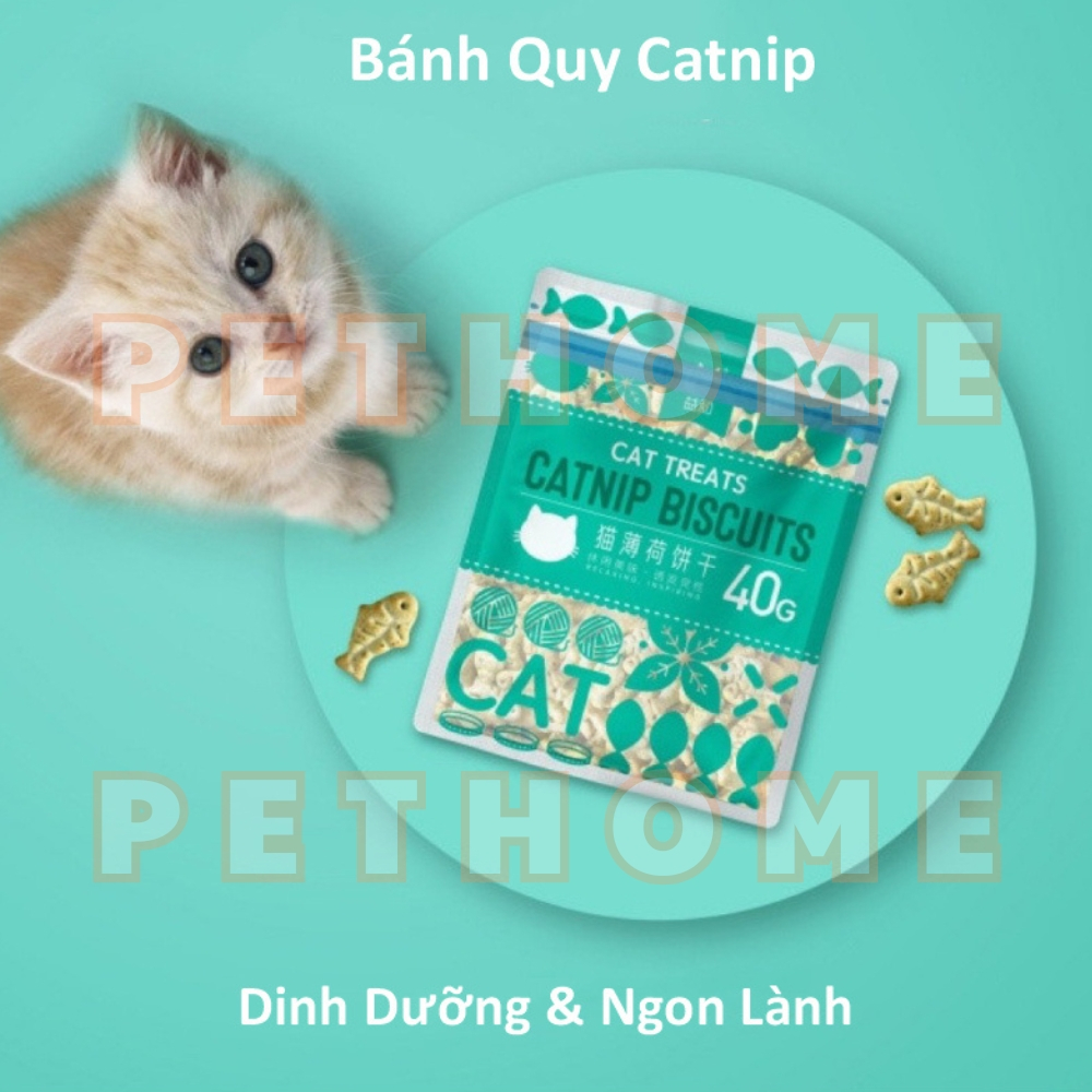 Bánh Thưởng Catnip Biscuits Dạng Bánh Quy Hình Con Cá Giúp Tiêu Búi Lông Cho Mèo gói 40gr
