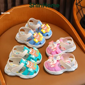 Dép sandal trẻ em quai dán chống trượt Teddy và Bunny cho bé gái bé trai 1-3 tuổi ShinHome