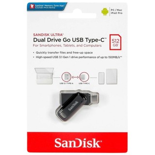 USB OTG Sandisk SDDDC3 TypeC Drive Go 3.1 512GB 400MB/s - vỏ nhựa chống nhiễm điện (Đen)