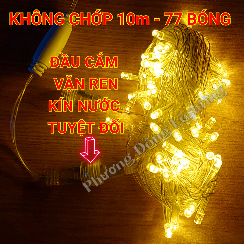 Dây đèn LED Trang trí Noel 10m - 77 Bóng KHÔNG CHỚP có đầu cắm nối Tròn Kín Nước Tuyệt Đối