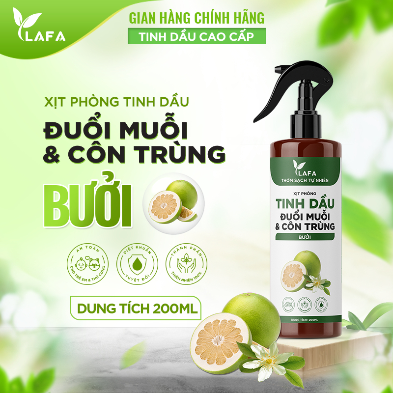 Bình Xịt Thơm Phòng Tinh Dầu Quế LAFA Thơm Lâu, Khử Mùi, Đuổi Muỗi & Côn Trùng Hương Sả Chanh, Bạc Hà, Bưởi, Oải Hương
