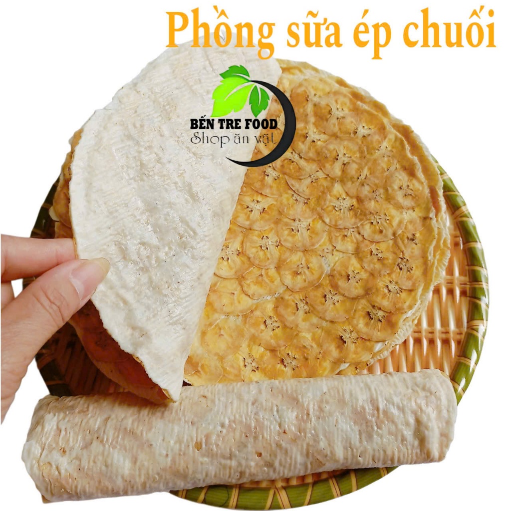 Bánh phồng sữa ép chuối Bến Tre túi 480gr (10 bánh) thơm ngọt vị chuối đồ ăn vặt