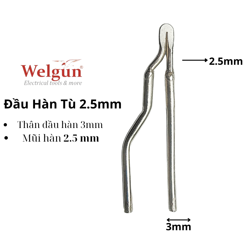 Đầu hàn hợp kim niken siêu bền W20, W25 có tính năng ổn định nhiệt, chống đỏ, chống oxi hóa đầu hàn - Welgun