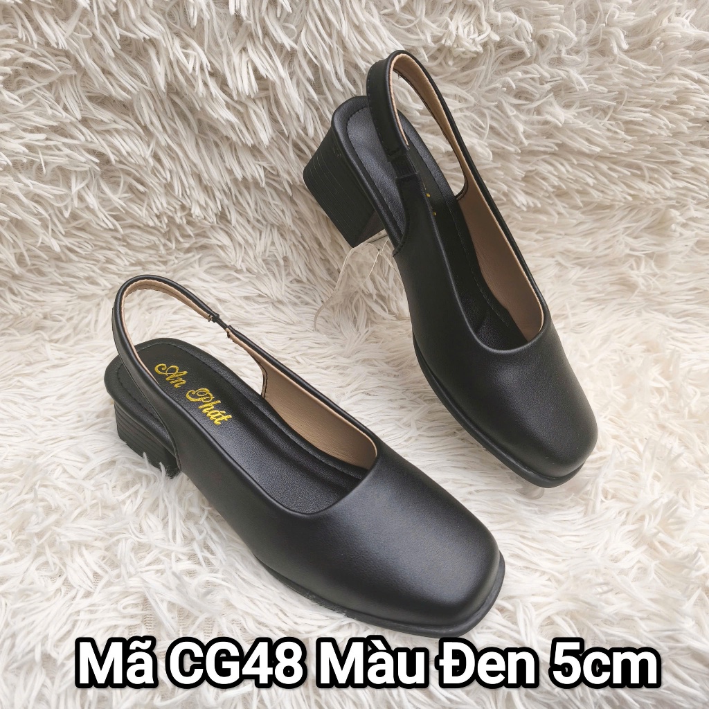 Giày nữ hở gót da sịn thật cao cấp mã CG48 palmyran - Giày quai hậu mũi vuông cao 5cm