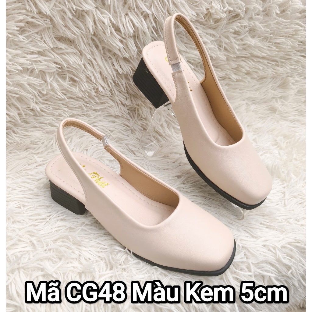 Giày nữ hở gót da sịn thật cao cấp mã CG48 palmyran - Giày quai hậu mũi vuông cao 5cm