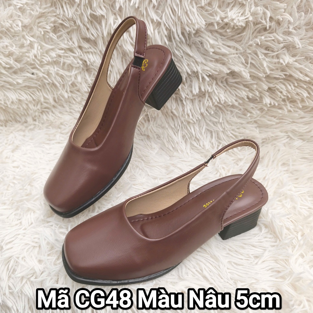 Giày nữ hở gót da sịn thật cao cấp mã CG48 palmyran - Giày quai hậu mũi vuông cao 5cm