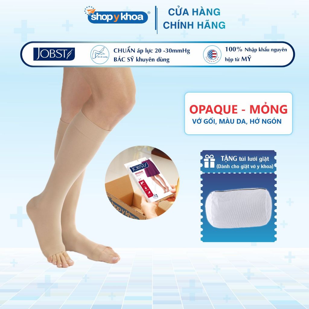 Ảnh Vớ Y Khoa Cao Cấp Mỏng JOBST Opaque - Vớ Gối, Màu Da, Hở Ngón, Áp Lực 20-30mmHg, 2 Chiếc (Tất Y Khoa) 1