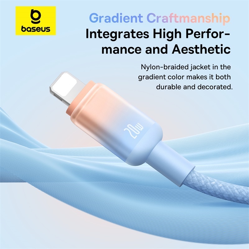 Ảnh Dây cáp sạc nhanh Baseus Discolor Type C sang iP 20W cho Phone 11 12 13 14 Pro max Cáp truyền dữ liệu chính hãng 1m 2m 4