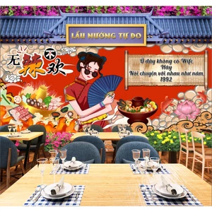 Tranh Dán Tường In Chủ Đề Quán Ăn Kích Thước Theo Yêu Cầu