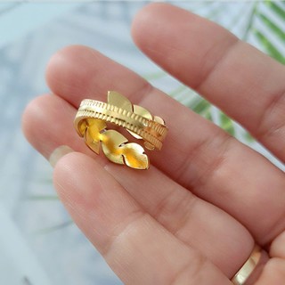 Nhẫn titan chiếc lá không đen - Trang sức Bé Heo BHN145-2