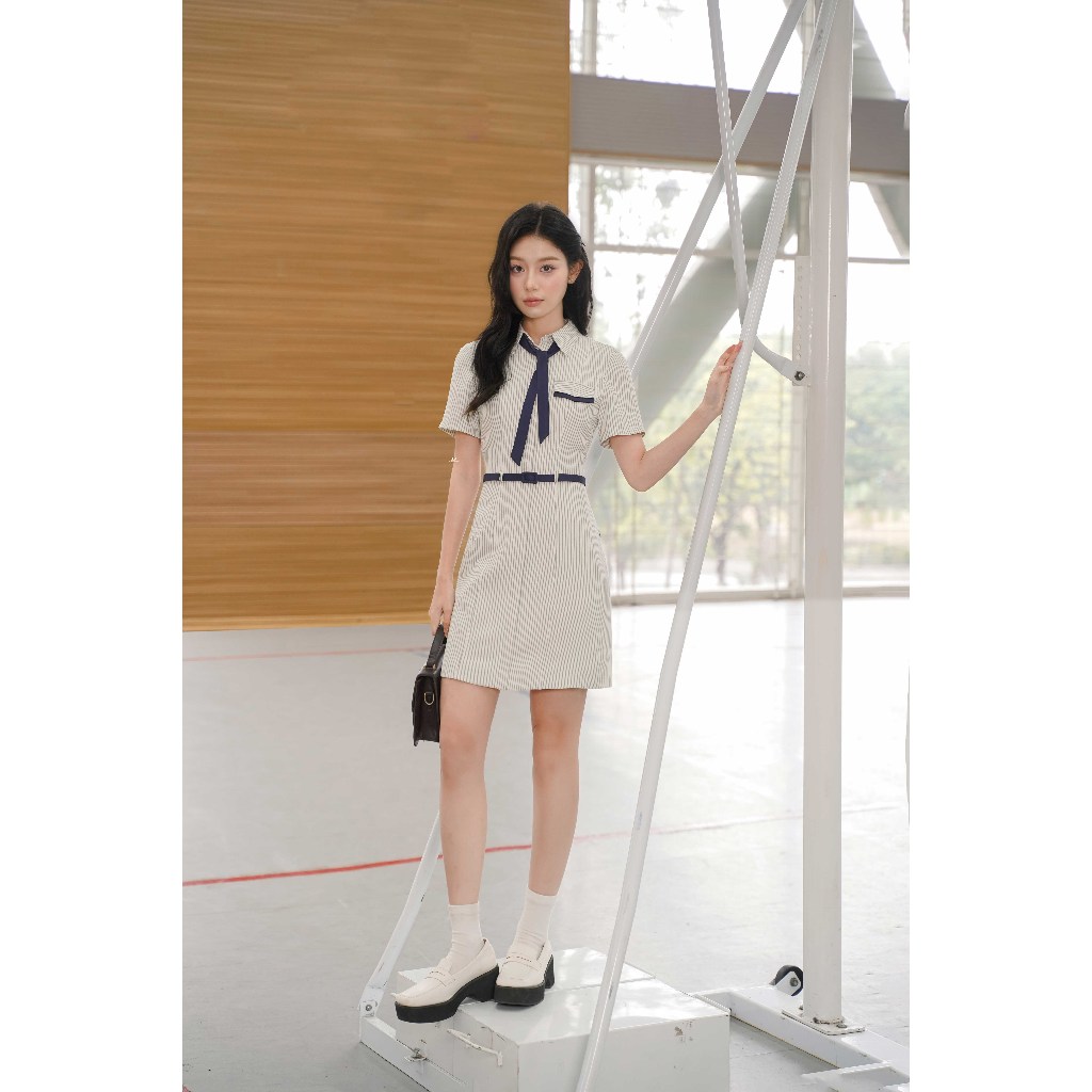 Ảnh Đầm dáng A cổ đức nơ cách điệu 1S24.2503K, váy sơ mi cổ đức dáng a kiểu dáng năng động thanh lịch thiết kế bởi JM Dress 2