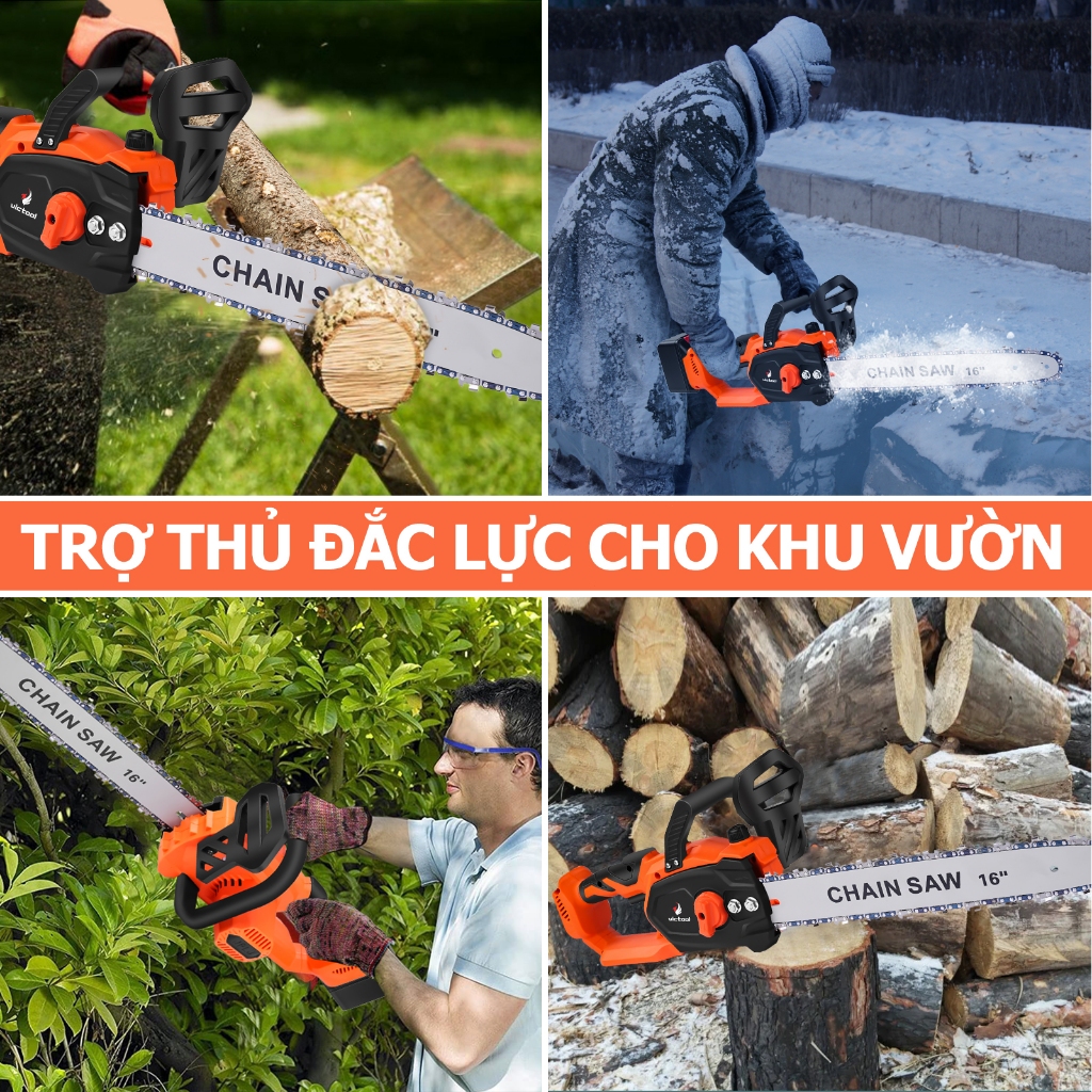 Máy Cưa Xích Pin Victool 16 Inch 3500W Động Cơ Không Chổi Than 135000RPM Cắt Gỗ Khai Thác Gỗ