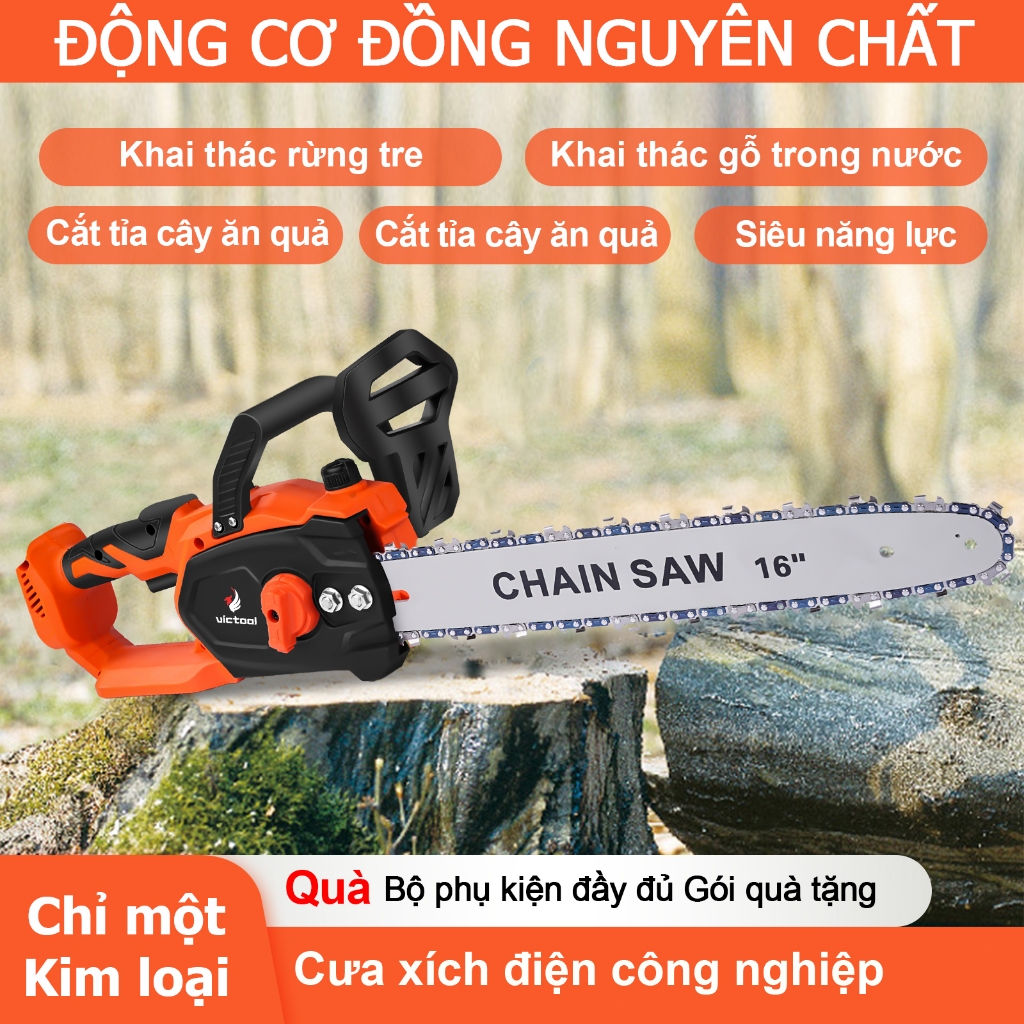Máy Cưa Xích Pin Victool 16 Inch 3500W Động Cơ Không Chổi Than 135000RPM Cắt Gỗ Khai Thác Gỗ