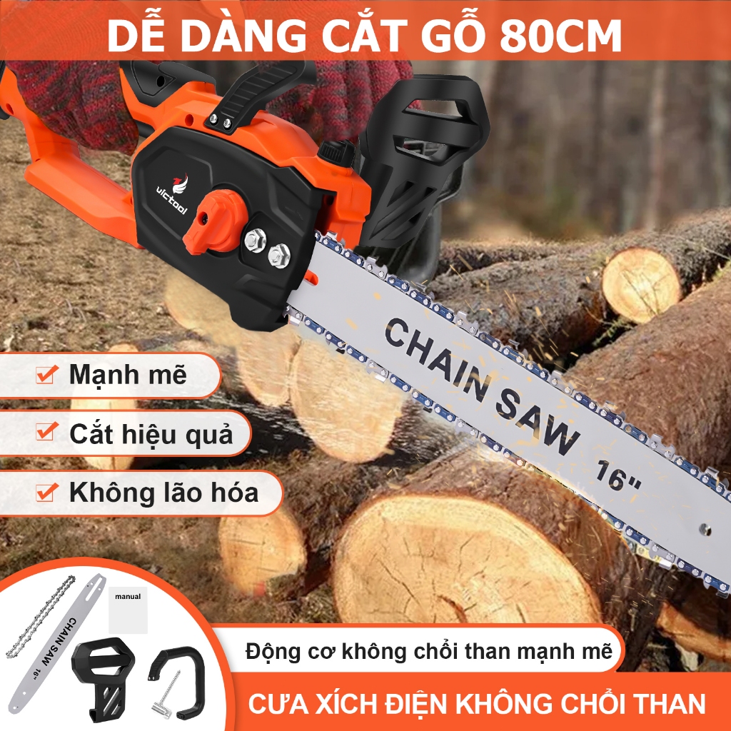 Máy Cưa Xích Pin Victool 16 Inch 3500W Động Cơ Không Chổi Than 135000RPM Cắt Gỗ Khai Thác Gỗ