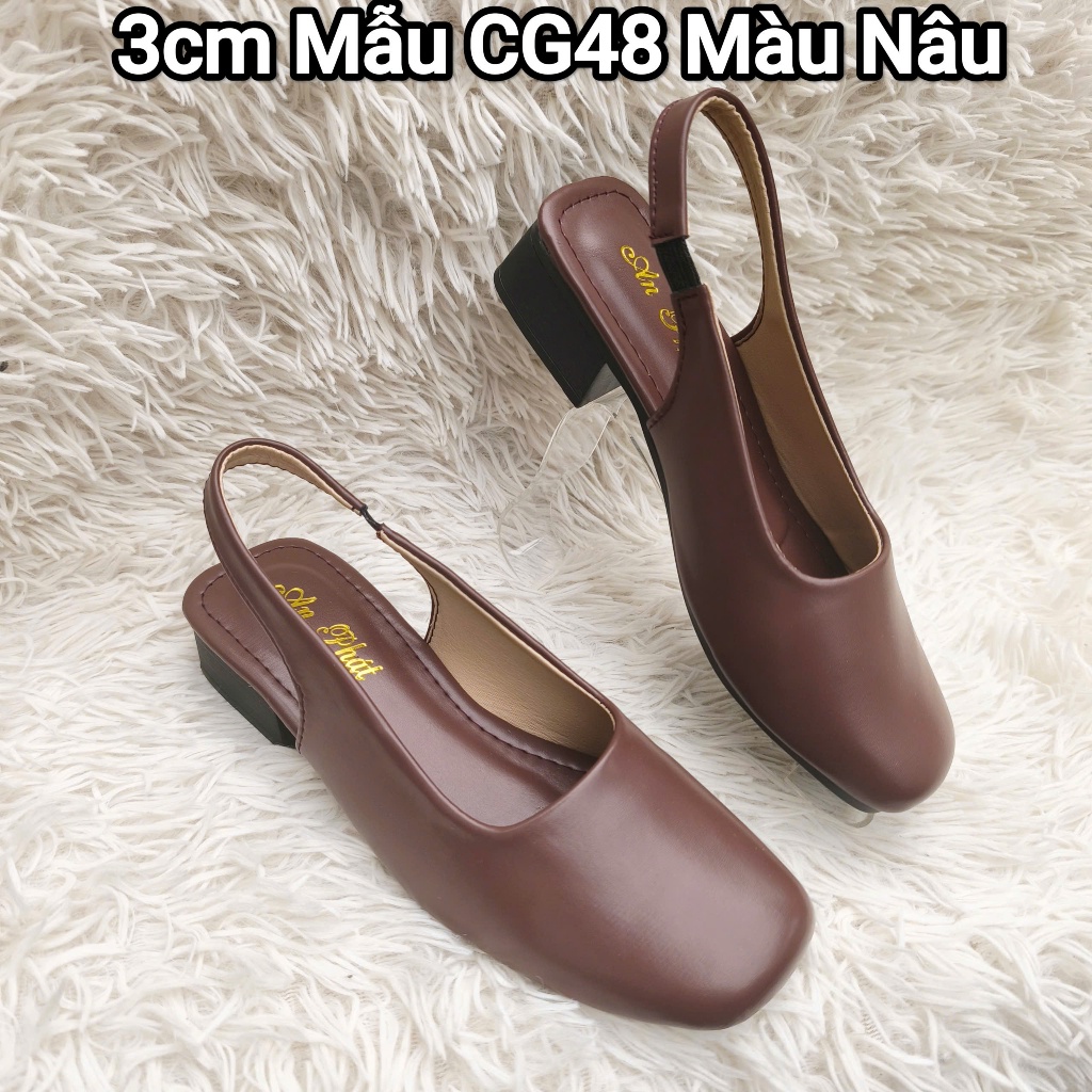 Giày nữ hở gót da sịn thật cao cấp mã CG48 palmyran - Giày quai hậu mũi vuông cao 3cm