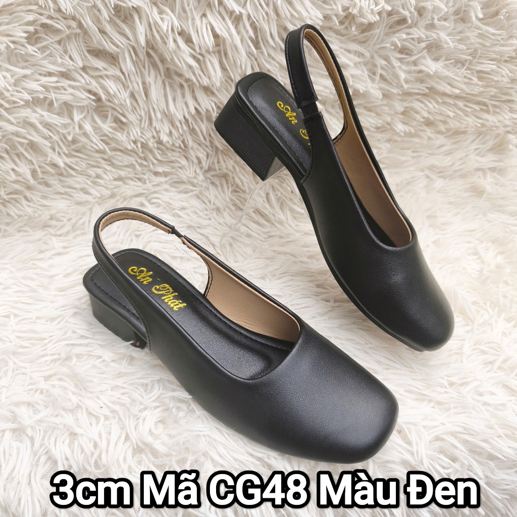 Giày nữ hở gót da sịn thật cao cấp mã CG48 palmyran - Giày quai hậu mũi vuông cao 3cm