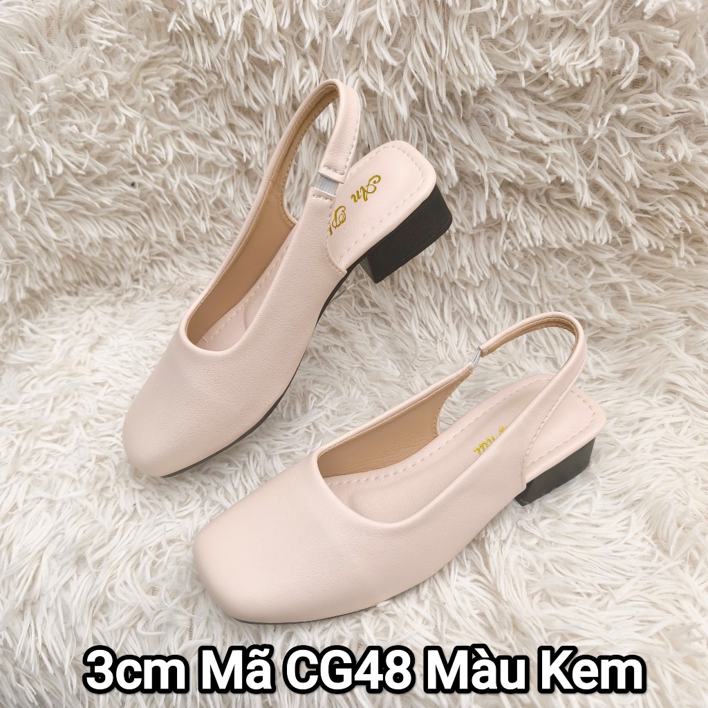 Giày nữ hở gót da sịn thật cao cấp mã CG48 palmyran - Giày quai hậu mũi vuông cao 3cm