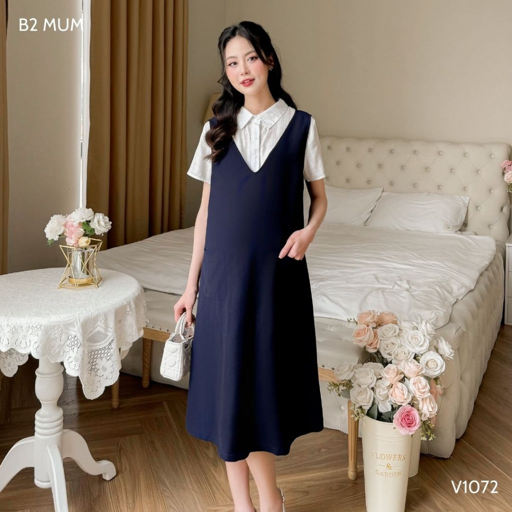 Yếm bầu rời công sở cổ tim cao cấp dáng basic nhẹ nhàng V1072 thiết kế by B2MUM (Không kèm áo)
