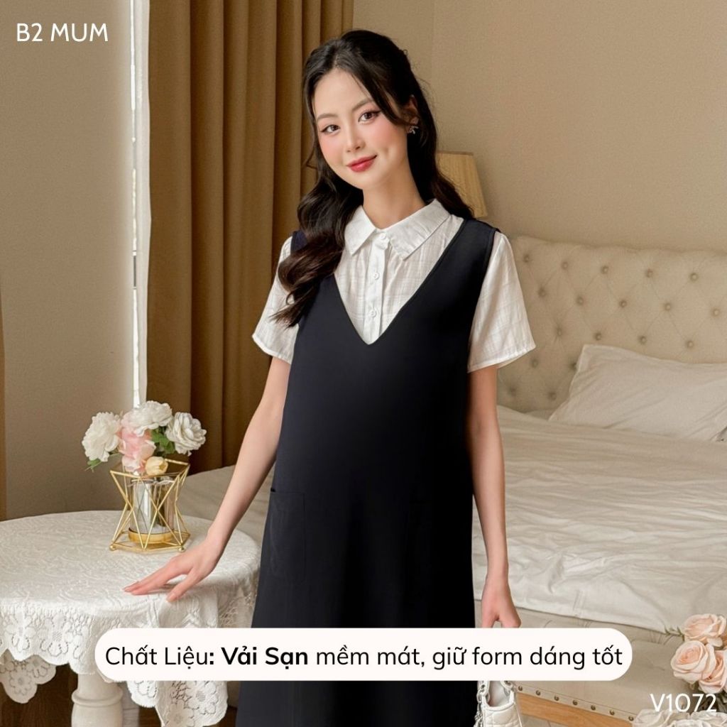 Yếm bầu rời công sở cổ tim cao cấp dáng basic nhẹ nhàng V1072 thiết kế by B2MUM (Không kèm áo)