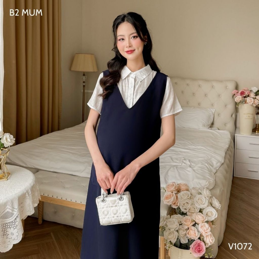 Yếm bầu rời công sở cổ tim cao cấp dáng basic nhẹ nhàng V1072 thiết kế by B2MUM (Không kèm áo)