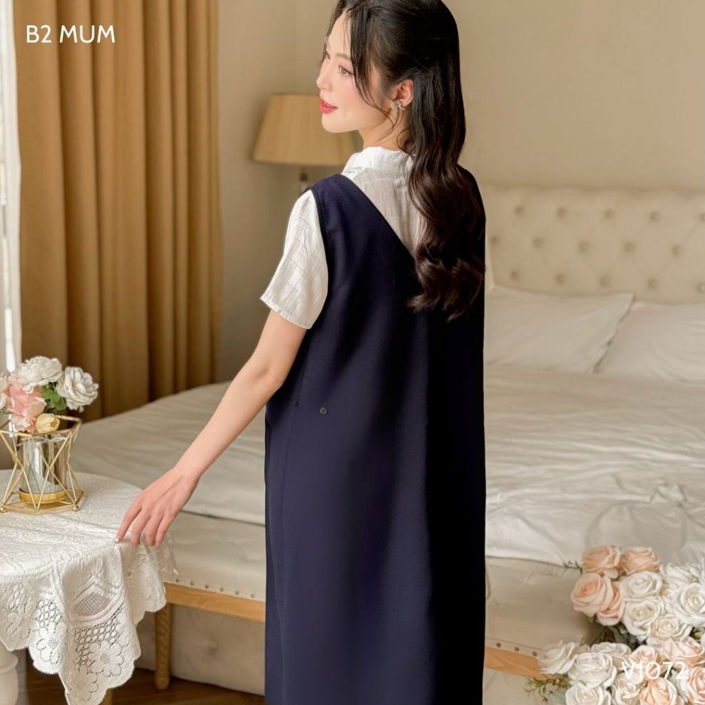 Yếm bầu rời công sở cổ tim cao cấp dáng basic nhẹ nhàng V1072 thiết kế by B2MUM (Không kèm áo)