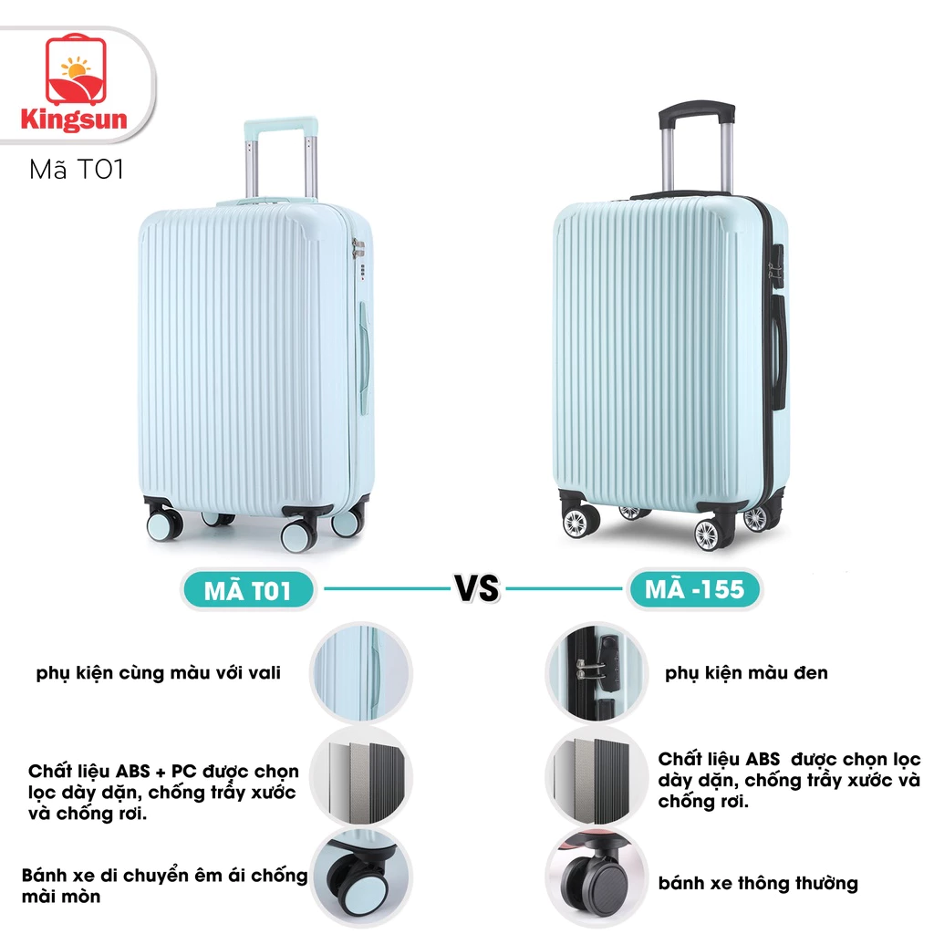 Vali du lịch Kingsun vali kéo Cao Cấp T08/T01/155 Size20/24/28inch Bảo hành 5 năm