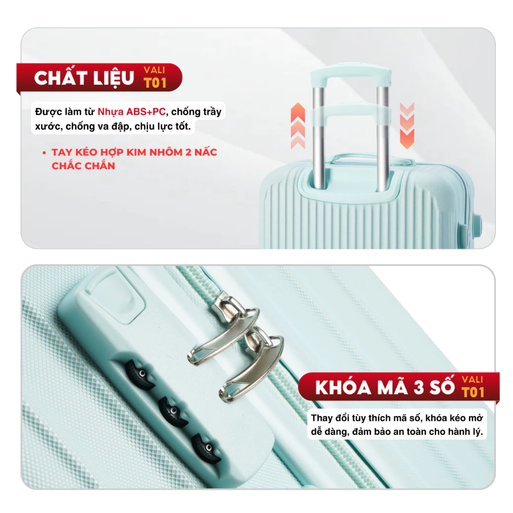 Vali du lịch Kingsun vali kéo Cao Cấp T08/T01/155 Size20/24/28inch Bảo hành 5 năm