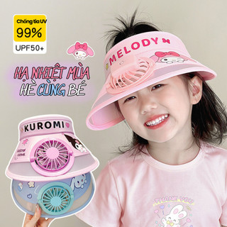 Mũ chống nắng rộng vành cho bé có quạt du lịch mùa hè, Mũ chống nắng quạt tích điện che nửa đầu
