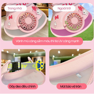 Mũ chống nắng rộng vành cho bé có quạt du lịch mùa hè, Mũ chống nắng quạt tích điện che nửa đầu
